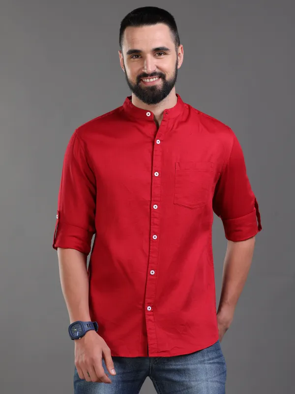 Premium_Mens_Slub_Cotton_Plain_Shirt_(Maroon)