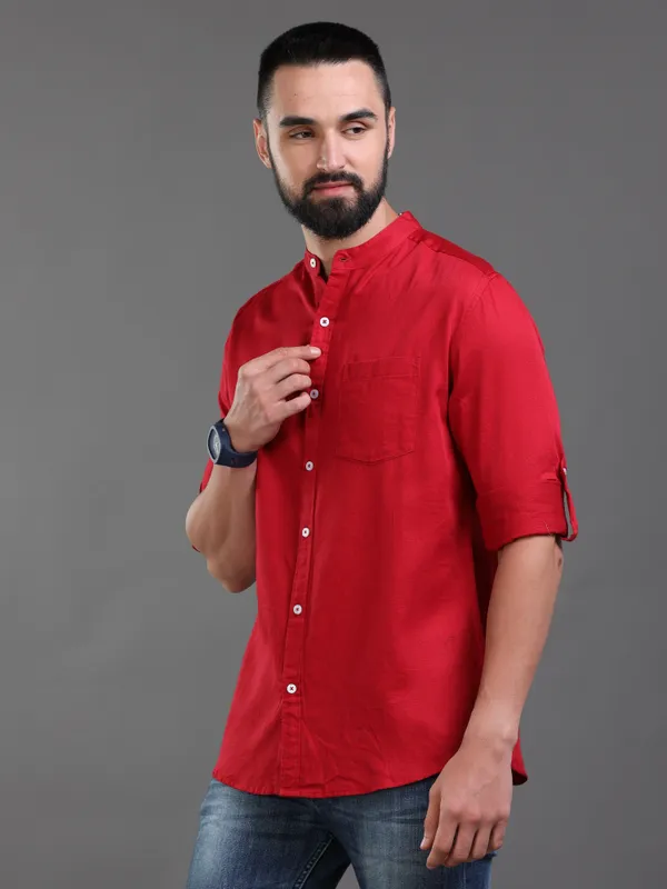 Premium_Mens_Slub_Cotton_Plain_Shirt_(Maroon)