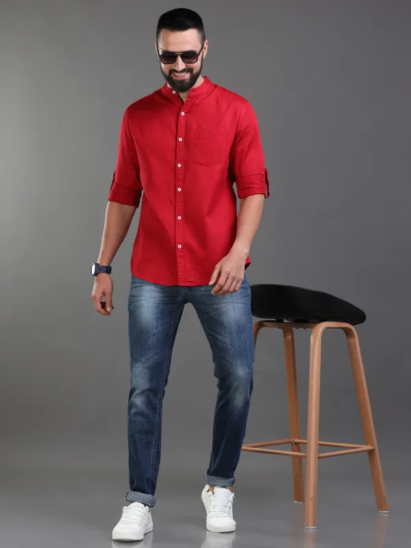 Premium_Mens_Slub_Cotton_Plain_Shirt_(Maroon)