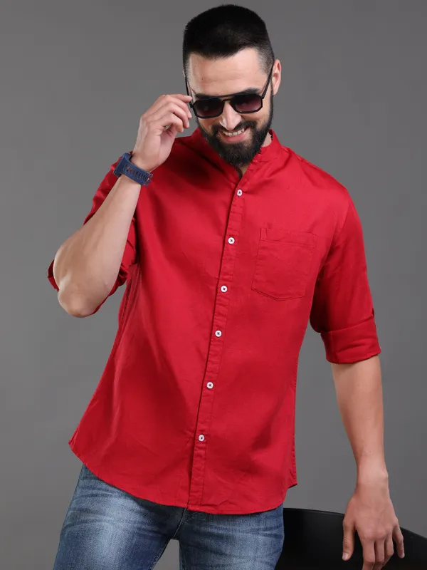 Premium_Mens_Slub_Cotton_Plain_Shirt_(Maroon)