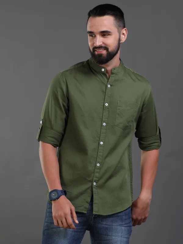 Premium_Mens_Slub_Cotton_Plain_Shirt_(Olive)