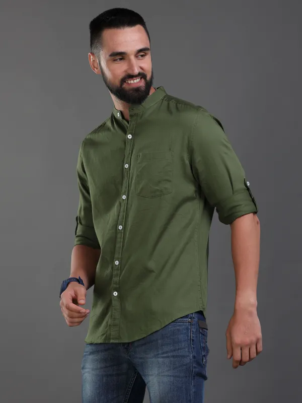 Premium_Mens_Slub_Cotton_Plain_Shirt_(Olive)