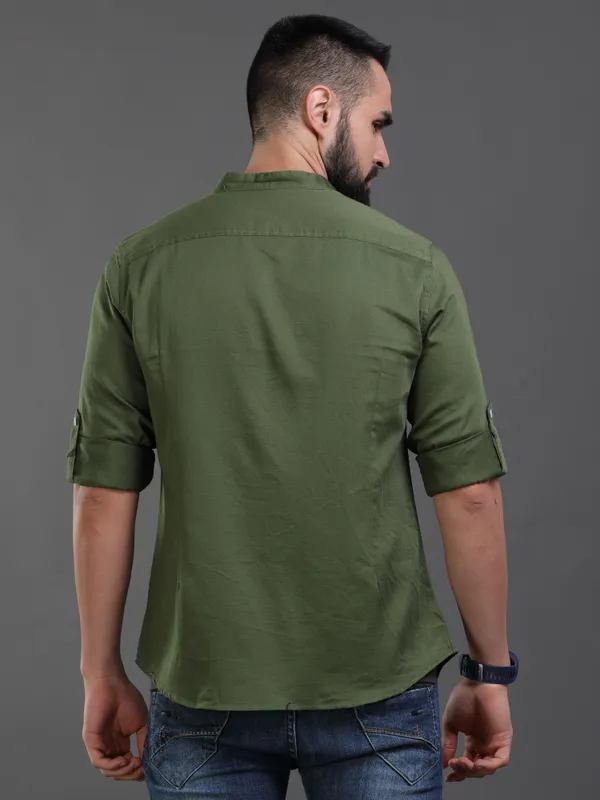 Premium_Mens_Slub_Cotton_Plain_Shirt_(Olive)