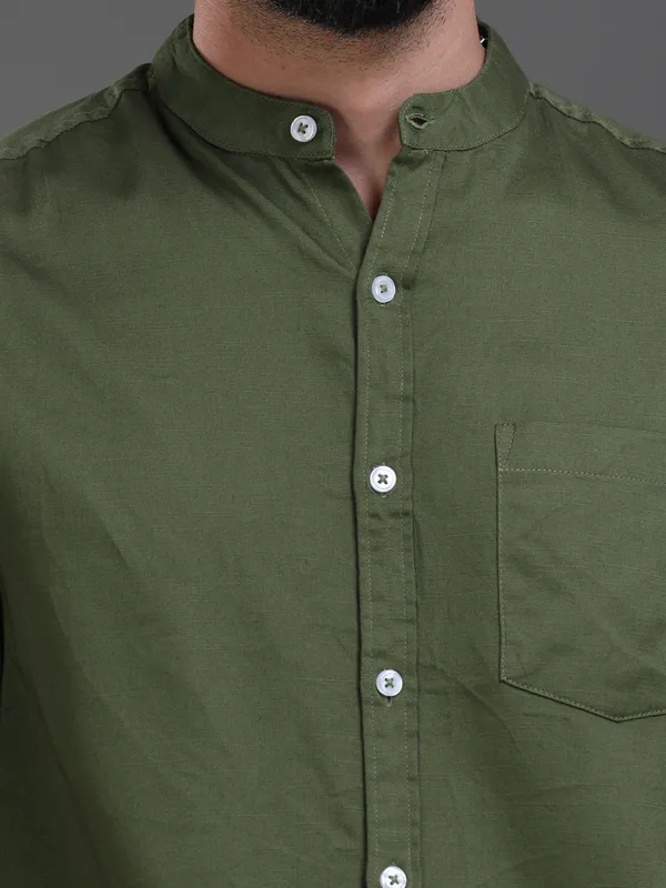Premium_Mens_Slub_Cotton_Plain_Shirt_(Olive)