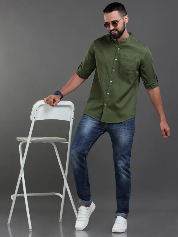 Premium_Mens_Slub_Cotton_Plain_Shirt_(Olive)