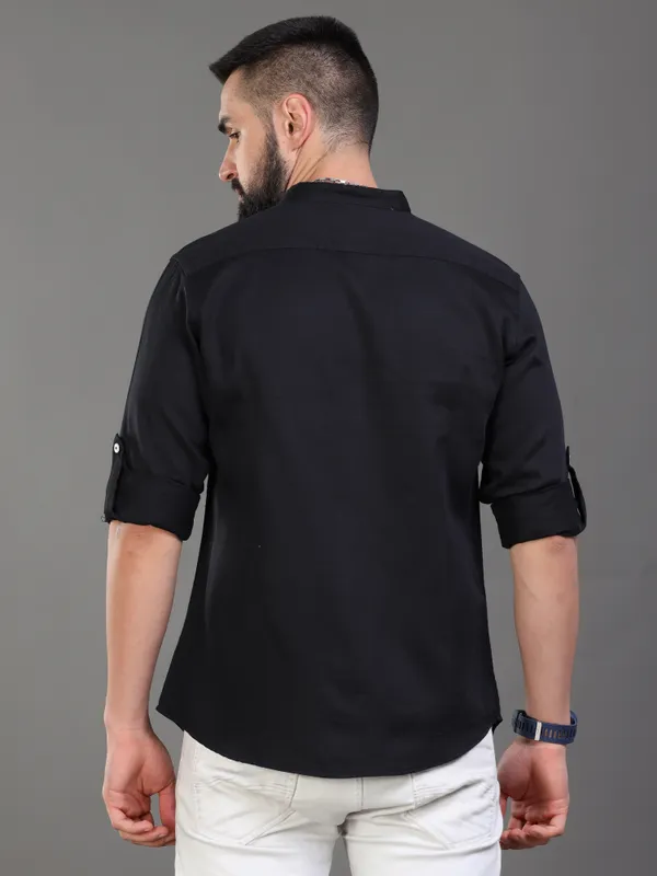 Premium_Mens_Slub_Cotton_Plain_Shirt_(Black)