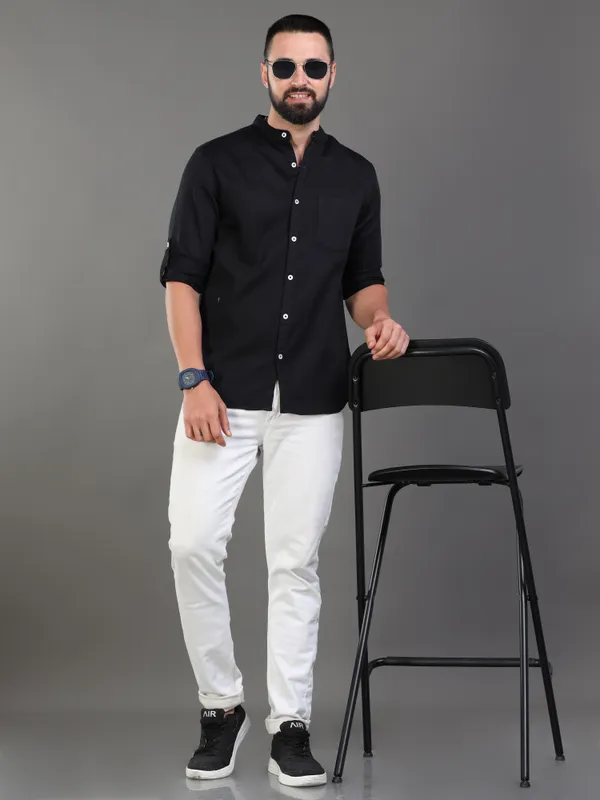 Premium_Mens_Slub_Cotton_Plain_Shirt_(Black)