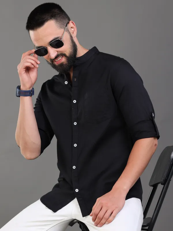 Premium_Mens_Slub_Cotton_Plain_Shirt_(Black)