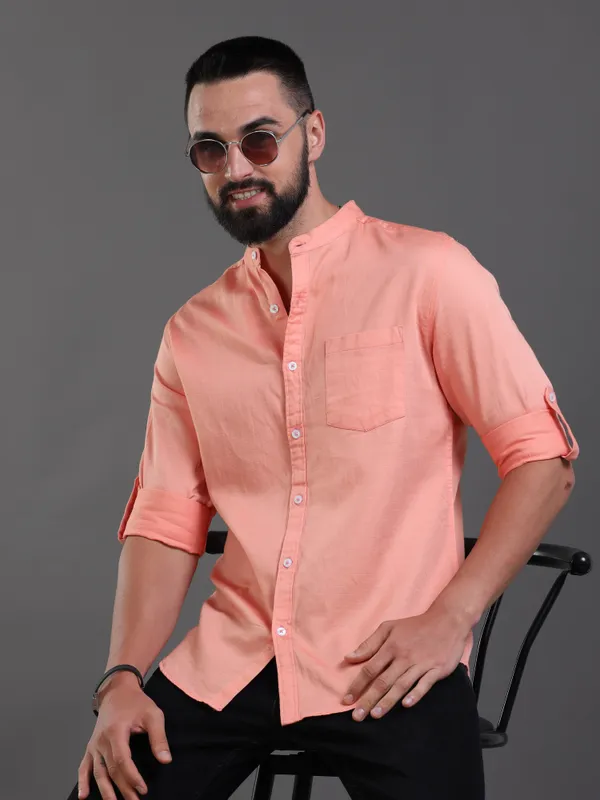 Premium_Mens_Slub_Cotton_Plain_Shirt_(Orange)