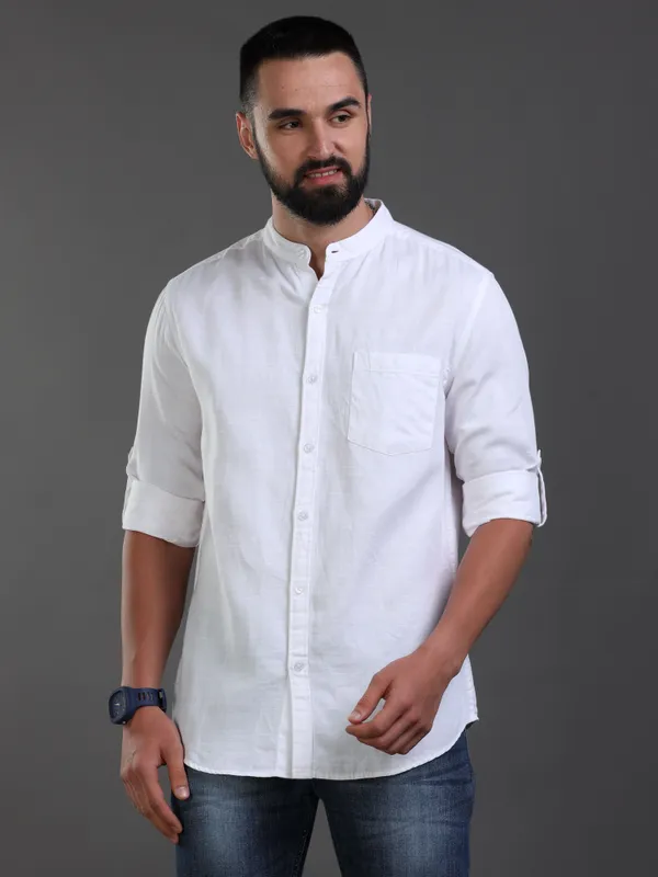 White_Color_Premium_Mens_Cotton_Poplin_Plain_Shirt