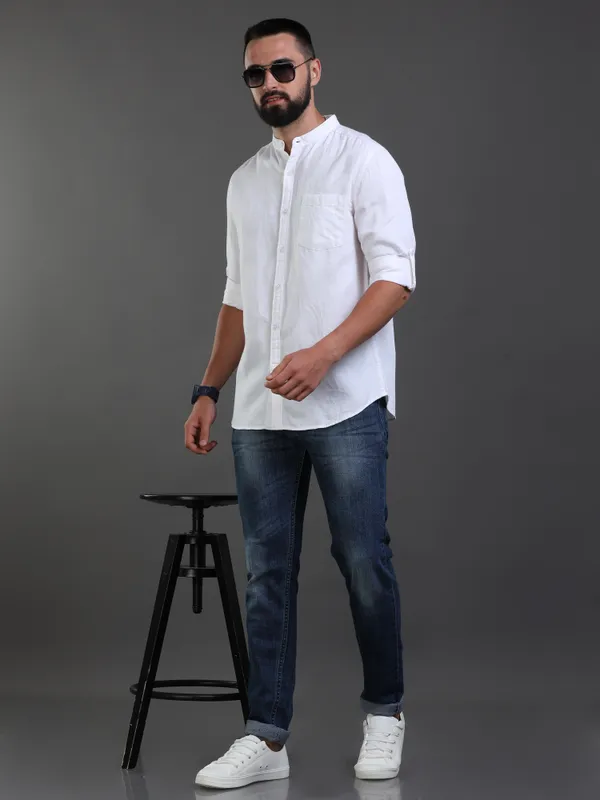 White_Color_Premium_Mens_Cotton_Poplin_Plain_Shirt
