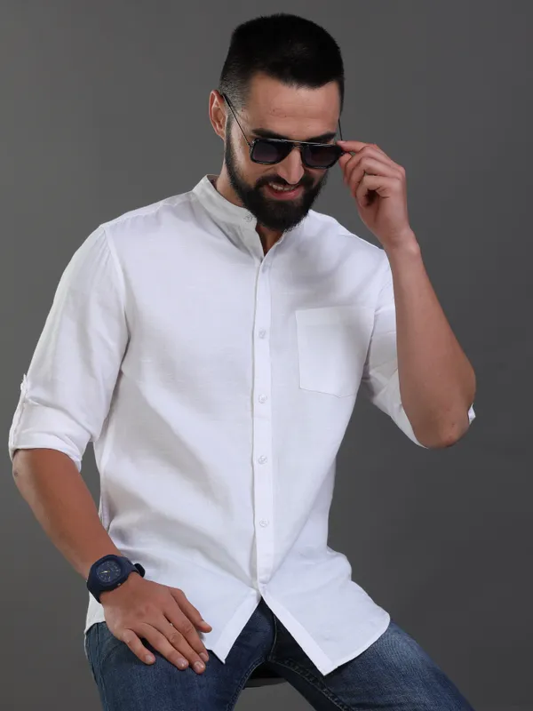 White_Color_Premium_Mens_Cotton_Poplin_Plain_Shirt