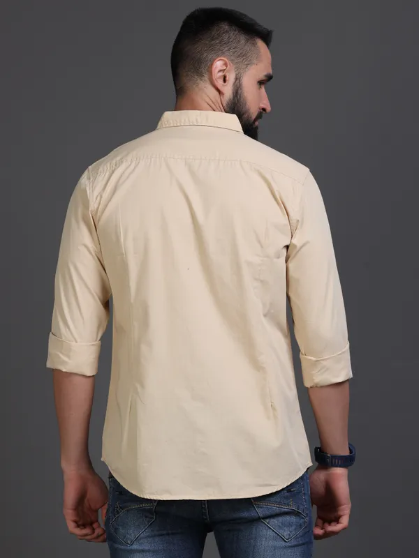 Cream_ColorPremium_Mens_Slub_Cotton_Plain_Shirt