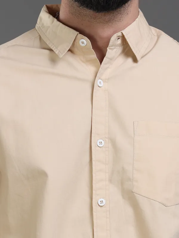 Cream_ColorPremium_Mens_Slub_Cotton_Plain_Shirt