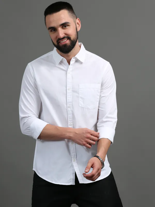White_Color_Premium_Mens_Cotton_Poplin_Plain_Shirt