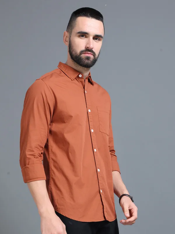 Premium_Mens_Brown_Cotton_Poplin_Shirt_Plain