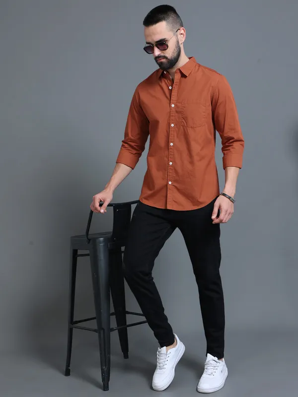 Premium_Mens_Brown_Cotton_Poplin_Shirt_Plain