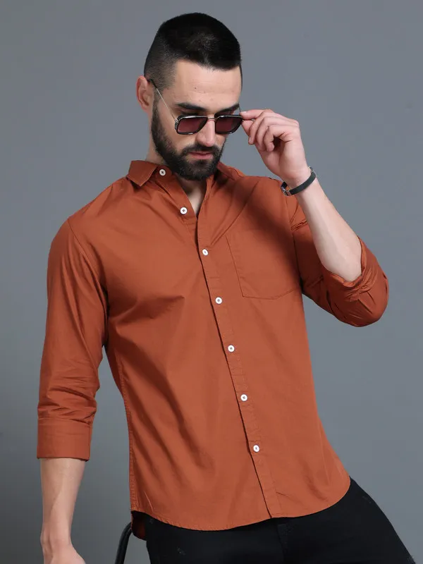 Premium_Mens_Brown_Cotton_Poplin_Shirt_Plain