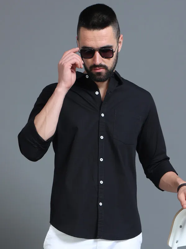Premium_Mens_Black_Cotton_Poplin_Shirt_Plain