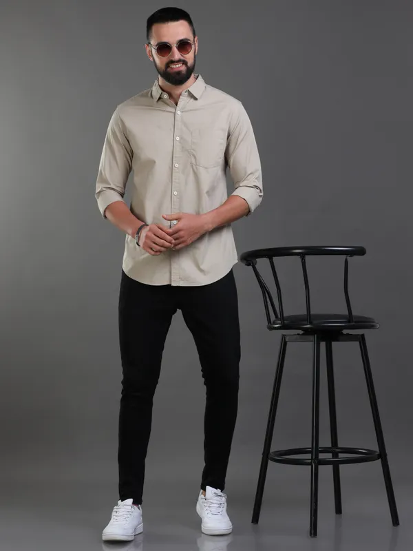 Khaki_Color_Premium_Mens_Cotton_Poplin_Shirt_Plain