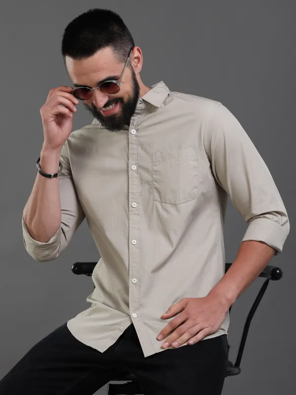Khaki_Color_Premium_Mens_Cotton_Poplin_Shirt_Plain