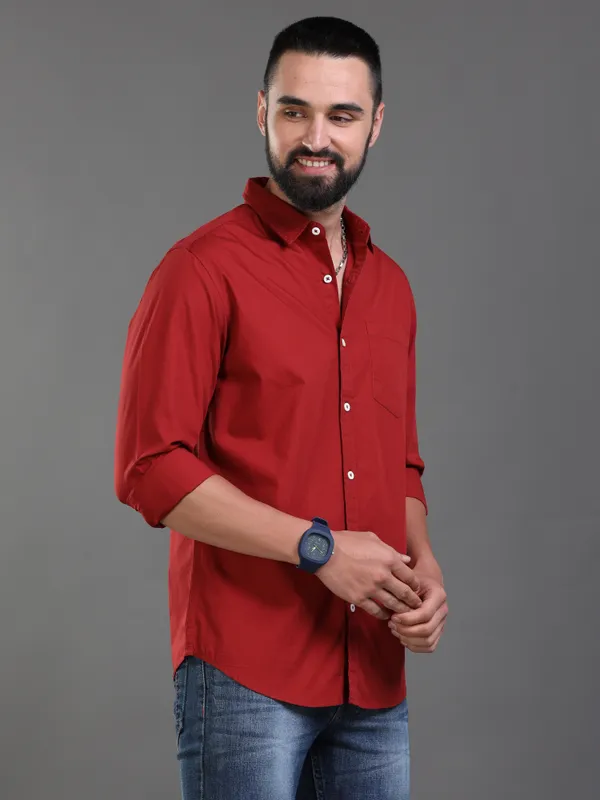 Premium_Mens_Cotton_Poplin_Shirt_Plain_(Maroon)