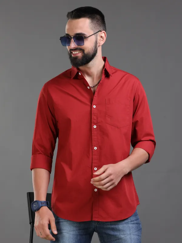 Premium_Mens_Cotton_Poplin_Shirt_Plain_(Maroon)