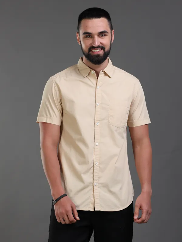 Cream_Color_Premium_Mens_Slub_Cotton_Plain_Shirt