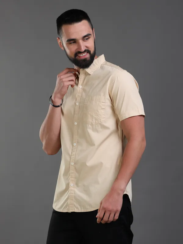 Cream_Color_Premium_Mens_Slub_Cotton_Plain_Shirt