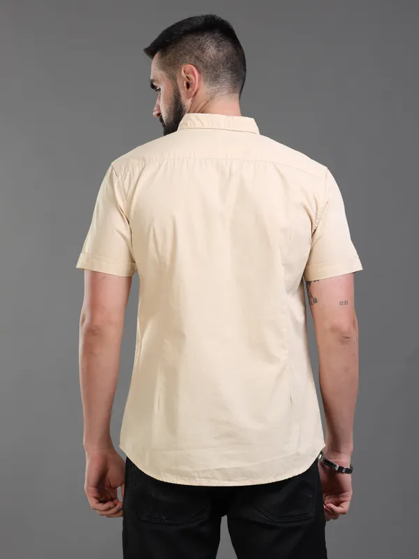Cream_Color_Premium_Mens_Slub_Cotton_Plain_Shirt