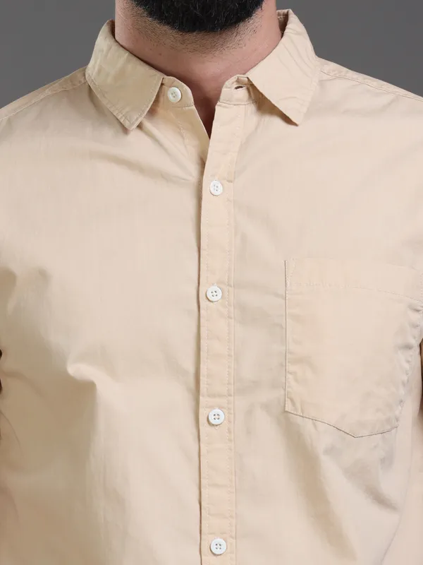 Cream_Color_Premium_Mens_Slub_Cotton_Plain_Shirt