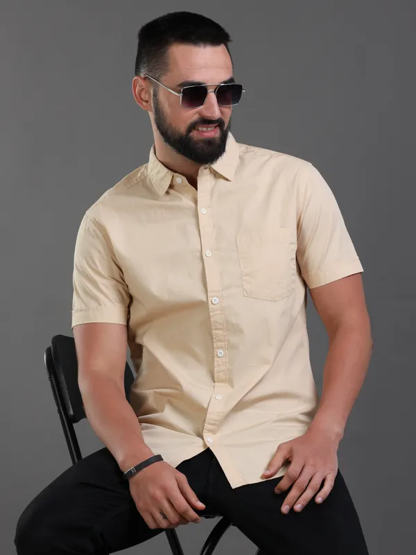 Cream_Color_Premium_Mens_Slub_Cotton_Plain_Shirt