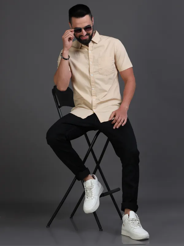 Cream_Color_Premium_Mens_Slub_Cotton_Plain_Shirt