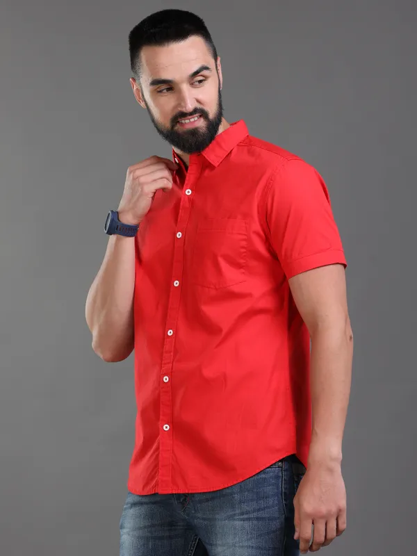Red_Color_Premium_Mens_Cotton_Poplin_Plain_Shirt