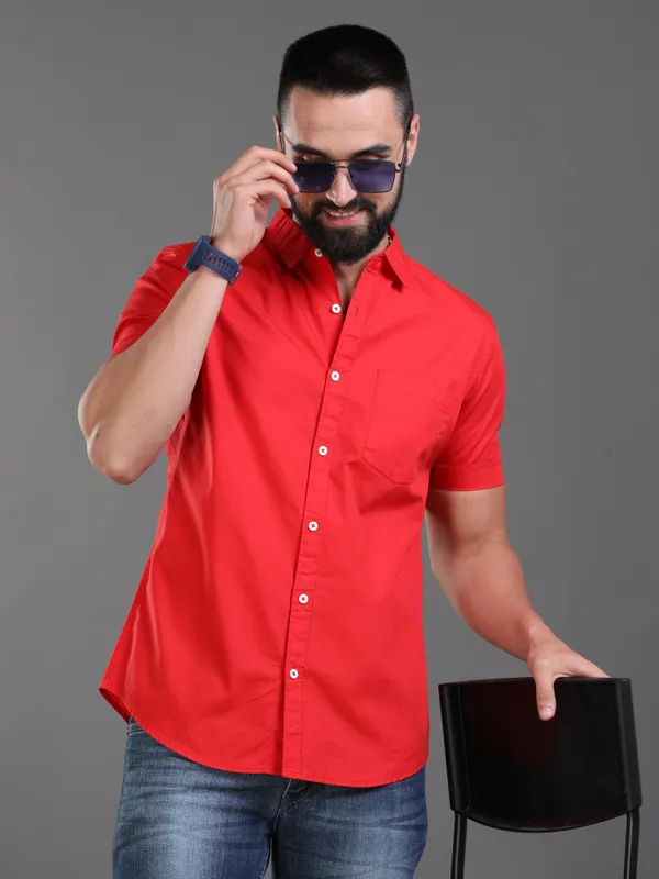 Red_Color_Premium_Mens_Cotton_Poplin_Plain_Shirt