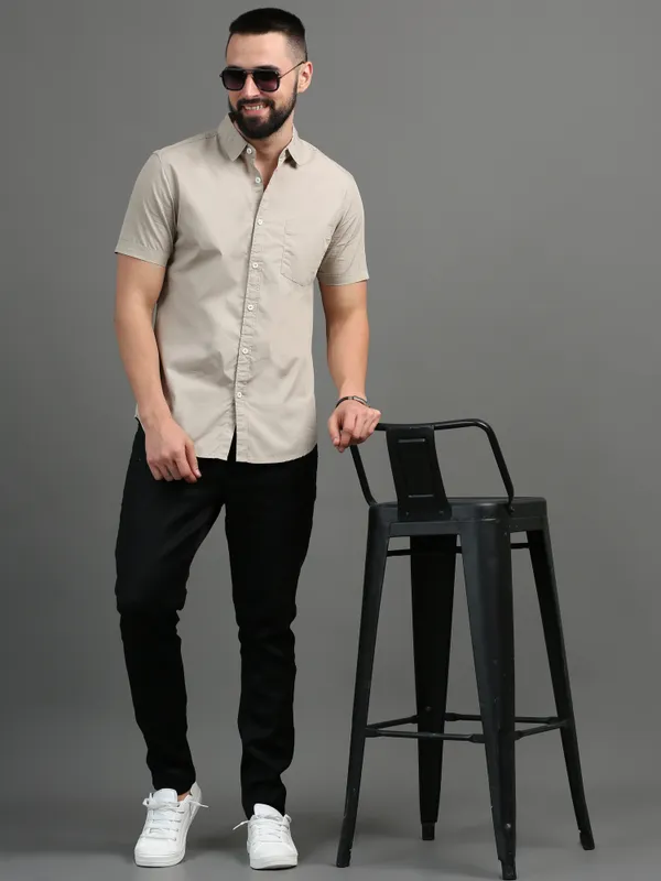 Khaki_Color_Premium_Mens_Cotton_Poplin_Plain_Shirt