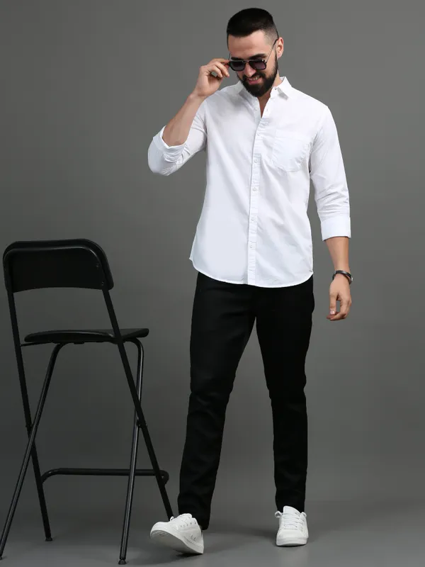 White_Color_Premium_Mens_Cotton_Poplin_Plain_Shirt