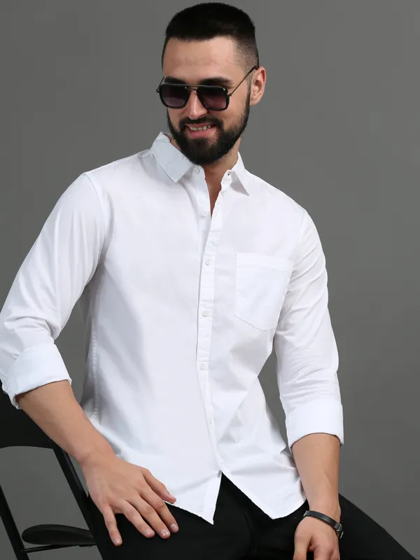 White_Color_Premium_Mens_Cotton_Poplin_Plain_Shirt