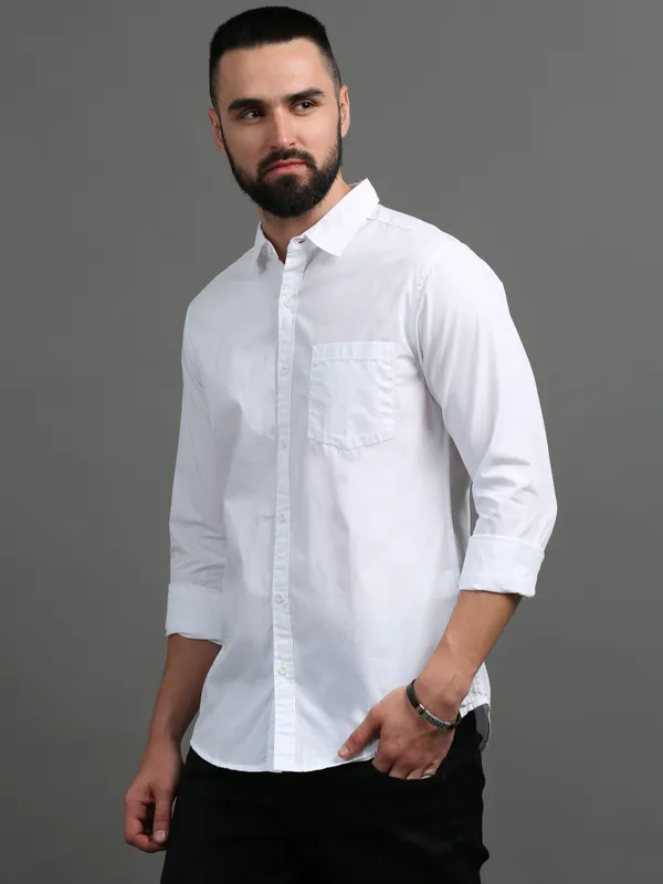 White_Color_Premium_Mens_Cotton_Poplin_Plain_Shirt