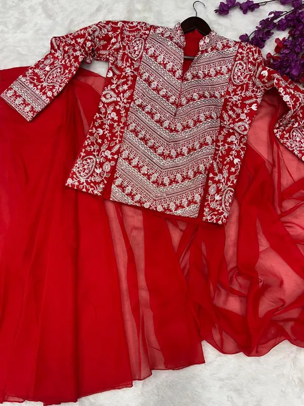 Super_Trending_Embroidery__Work_Ready_To_Wear_Red__Saree_With_Full_Koti