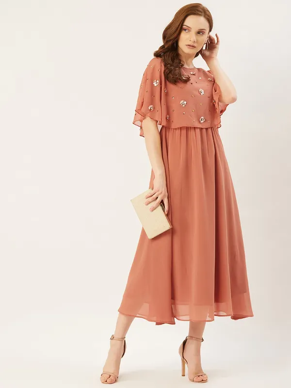Peach_Georgette_Embellished_dress