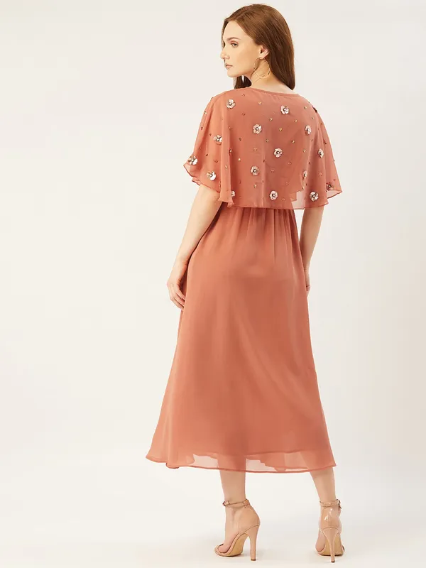 Peach_Georgette_Embellished_dress