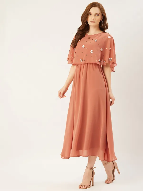 Peach_Georgette_Embellished_dress