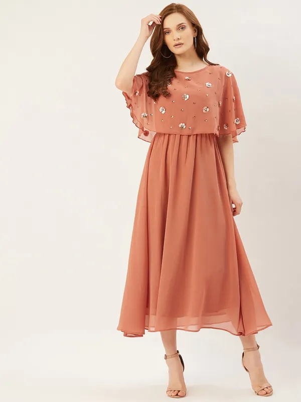Peach_Georgette_Embellished_dress