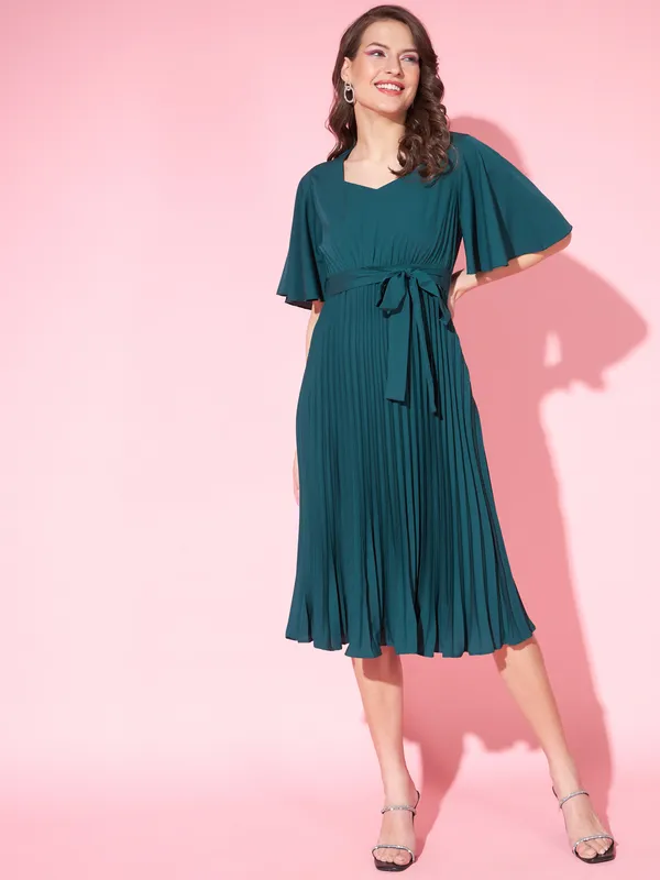 Petrol_Green_Crepe_Solid_dress