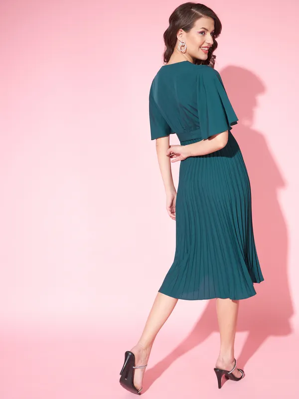 Petrol_Green_Crepe_Solid_dress