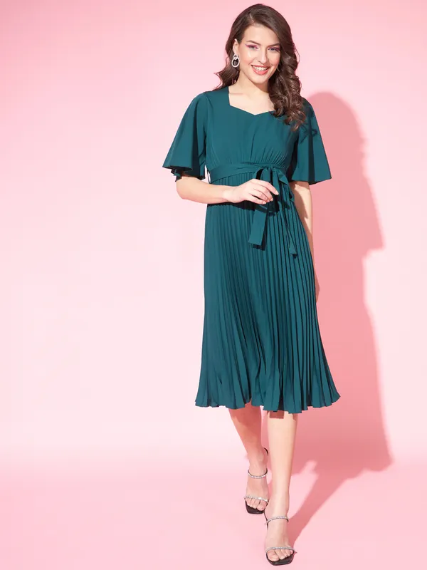 Petrol_Green_Crepe_Solid_dress
