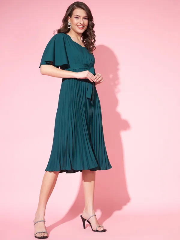Petrol_Green_Crepe_Solid_dress