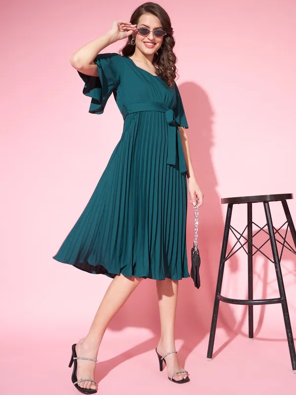 Petrol_Green_Crepe_Solid_dress