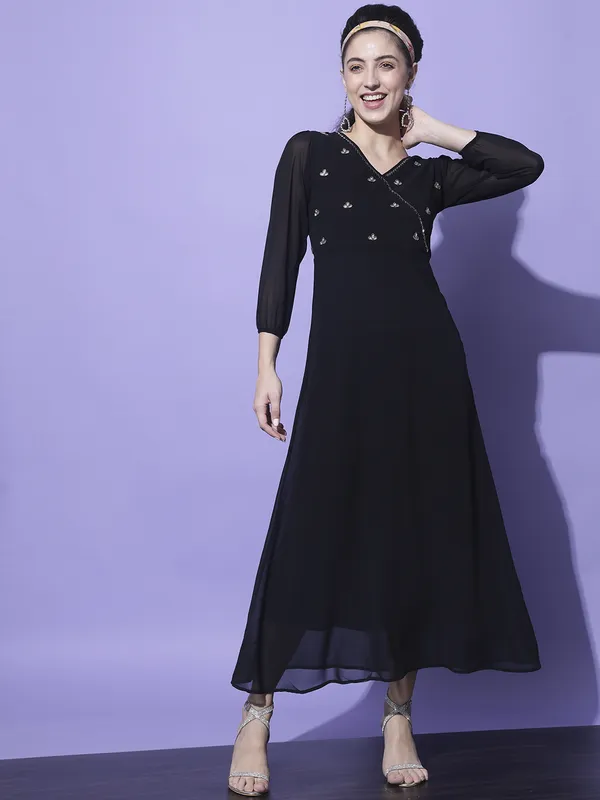 Black_Georgette_Solid::Embroidered_dress